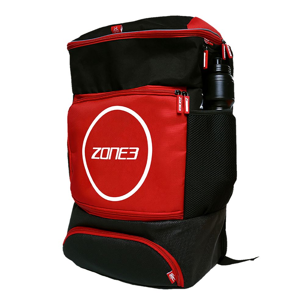 Zone3 Mochila de Transición Negro/Rojo 40L - Impermeable y Resistente - Ideal para Triatlón