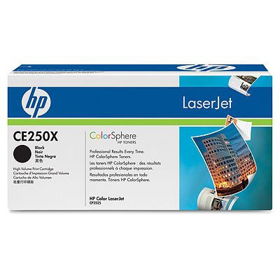 HP - Tóner CE250X original para impresoras HP Color LaserJet, capacidad 10.500 páginas, negro, compatible con CP3525 y CM3530 MFP