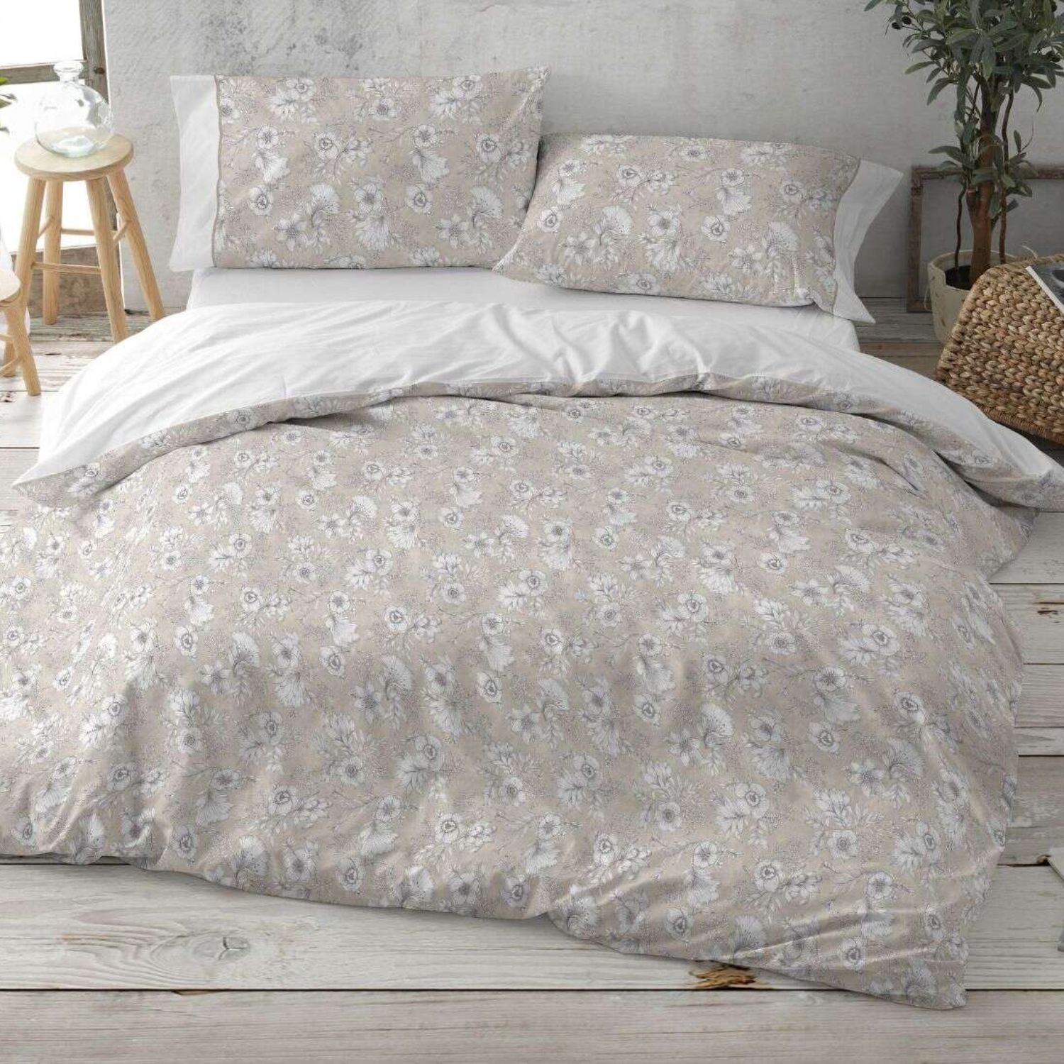 Funda Nórdica BURRITO BLANCO 100% Algodón Extrasuave Diseño Toile de Jouy Beige - Larga Duración, Anti-Pilling - Cama 90-200cm
