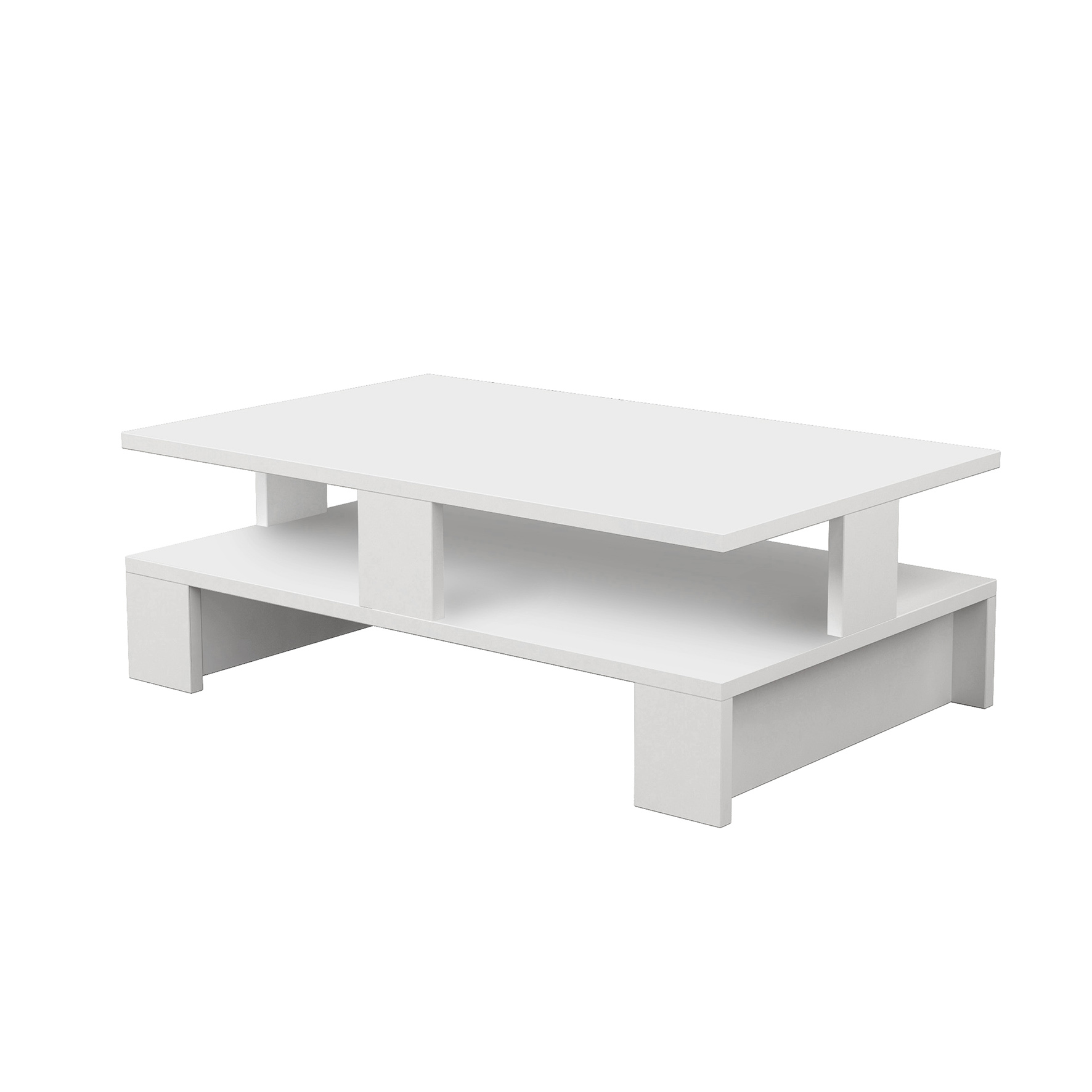 Mesa de centro 2 niveles color Blanco. (Alto 28 cm/Ancho 80 cm/Fondo 50 cm)