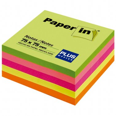 NOTAS ADHESIVAS 75X75MM PAPER IN PLUS OFFICE - 5 COLORES NEON 300 HOJAS