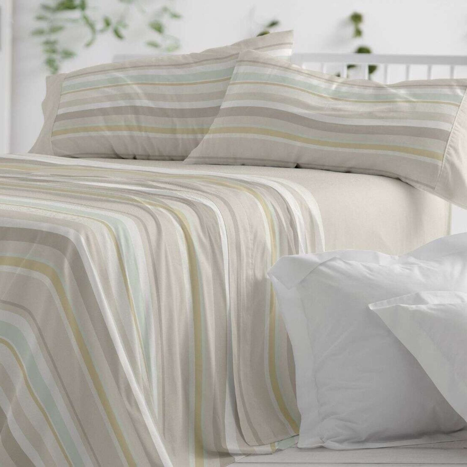 Juego Sábanas BURRITO BLANCO 50% Algodón Diseño Rayas Azul - Tacto Suave, Fácil Planchado, Alta Durabilidad - Cama 90-200cm