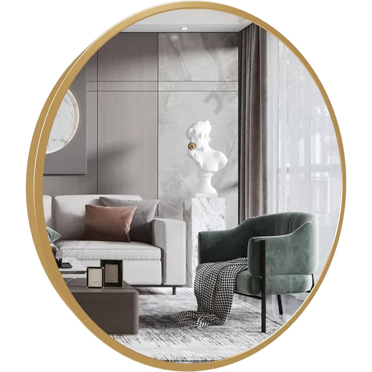 Marctani Espejo Redondo de Pared Decorativo – Marco Metálico Negro/Dorado – Para Baño, Recibidor y Salón – Estilo Moderno (50/60/70/80/100/120 cm)