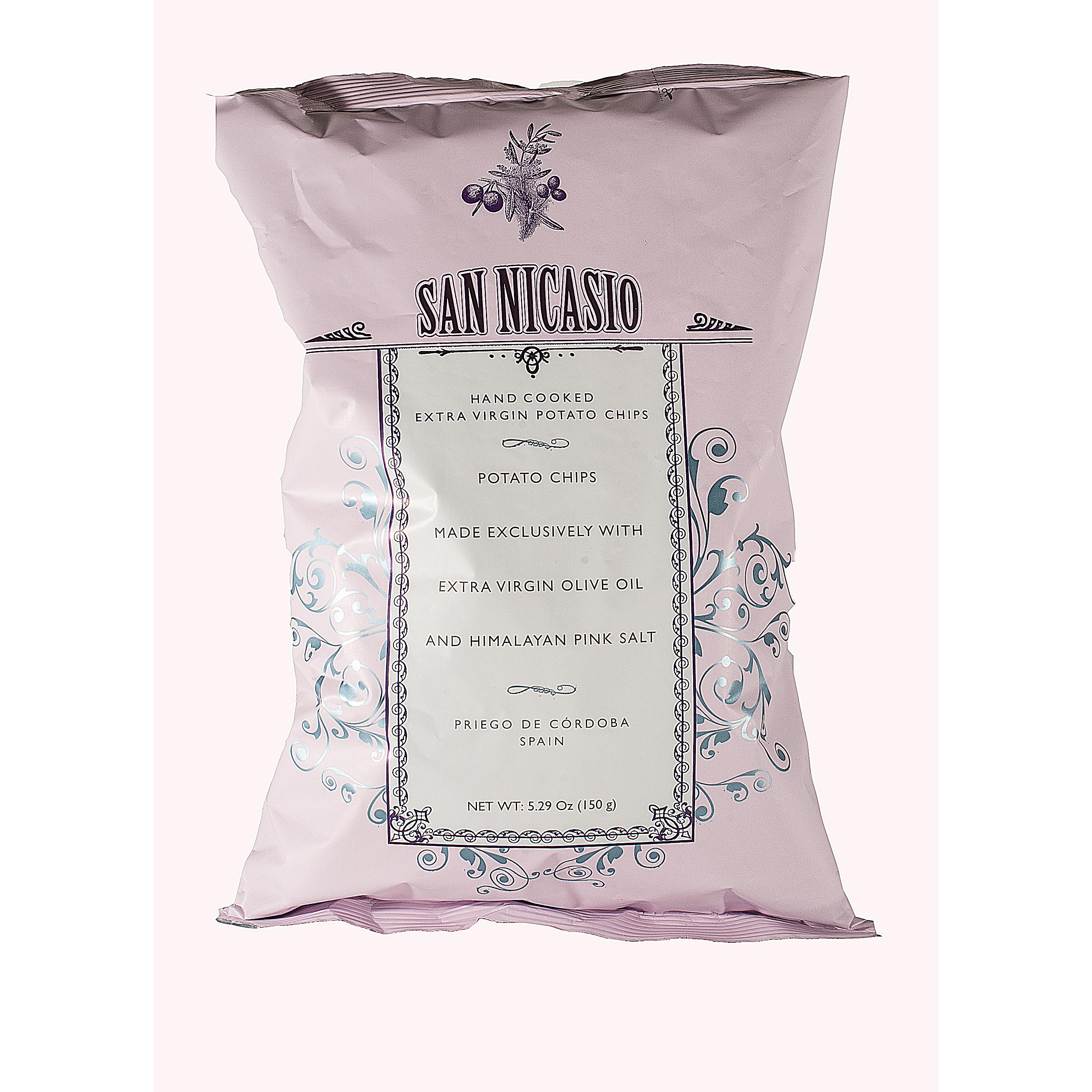 San Nicasio Patatas Fritas en Aceite de Oliva Virgen Extra con Sal Rosa del Himalaya Bolsa 150 g