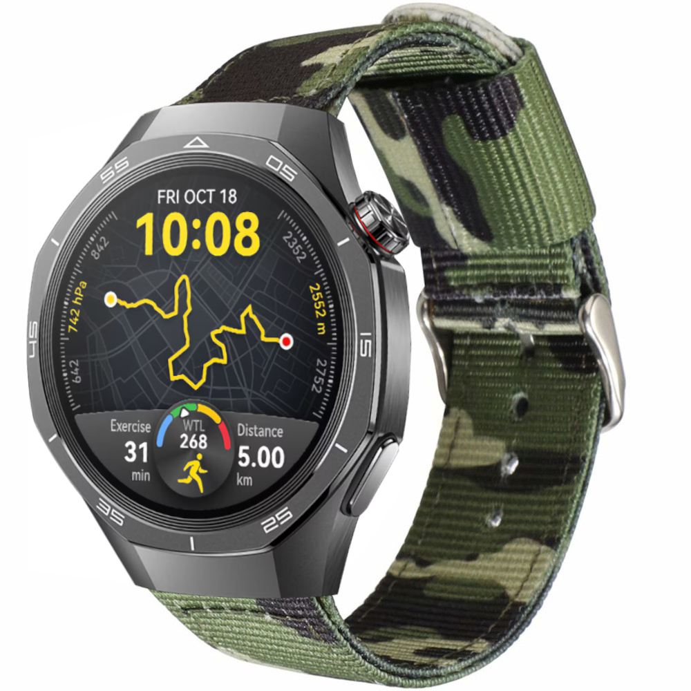 Correa de nylon para Huawei Watch GT 5 - 46mm / GT 5 - 46mm / GT 4 - 46mm / Amazfit GTR 4 / Bip 5 / Garmin Vivoactive 4, Colores Camuflaje Verde Ancho 22mm