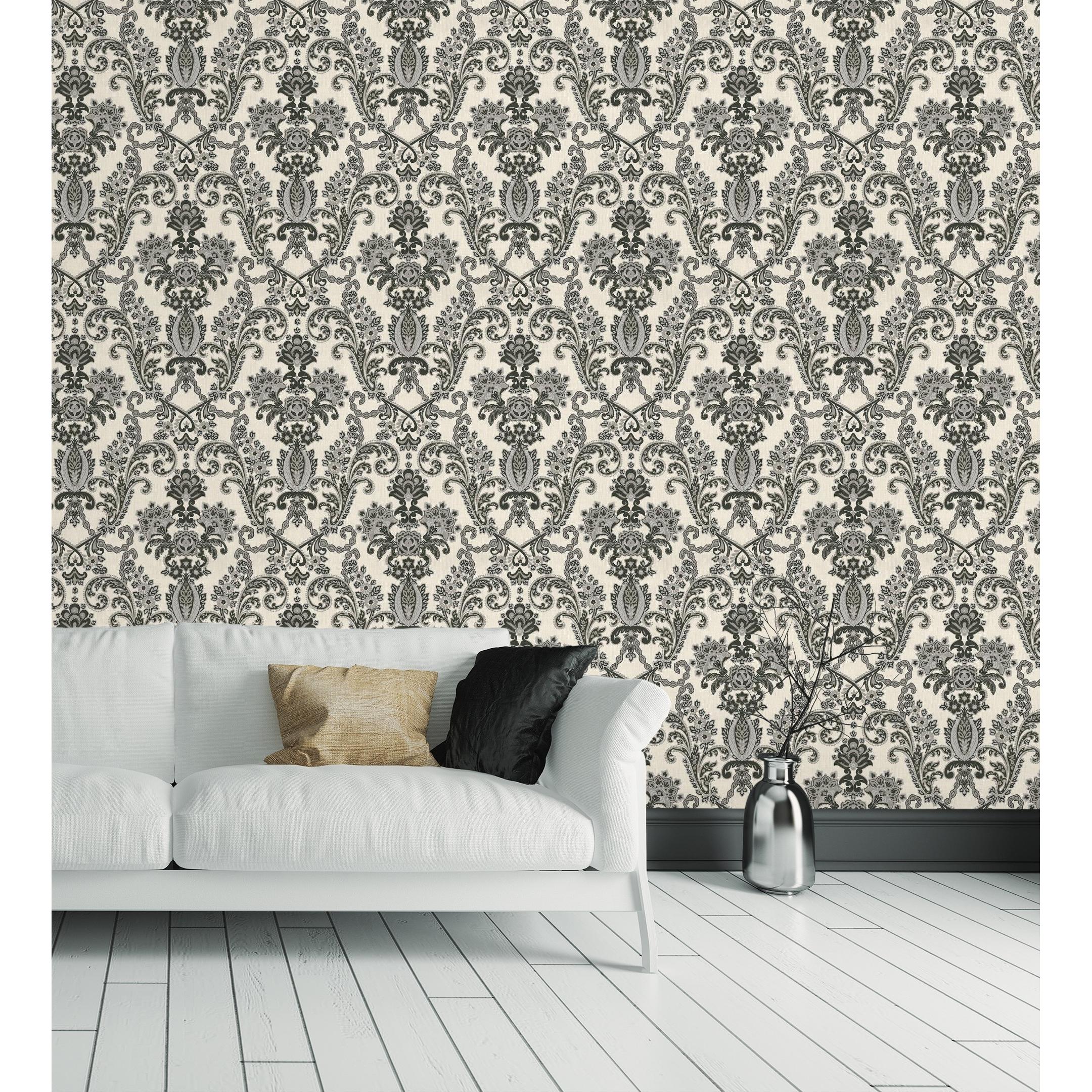 Papel pintado vinílico de damasco hindú efecto textura de tela tejida en relieve - Selim Imperial 676856 de GAULAN - Rollo de 10 m x 1,06 m