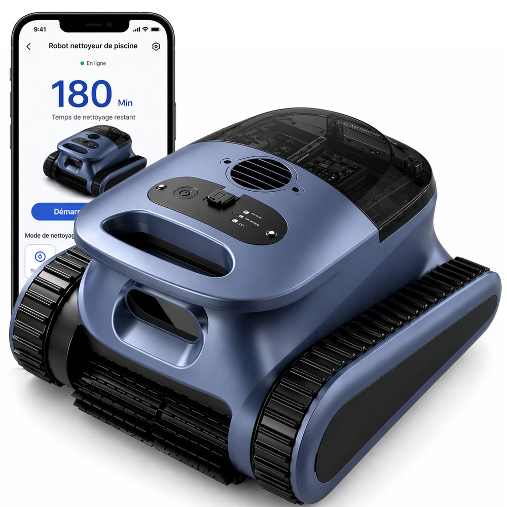 Limpiafondos Automático, robot inalámbrico limpieza de suelos, robot autonomía de 180 minutos, robot aspirador para piscinas con filtro de 180 μm