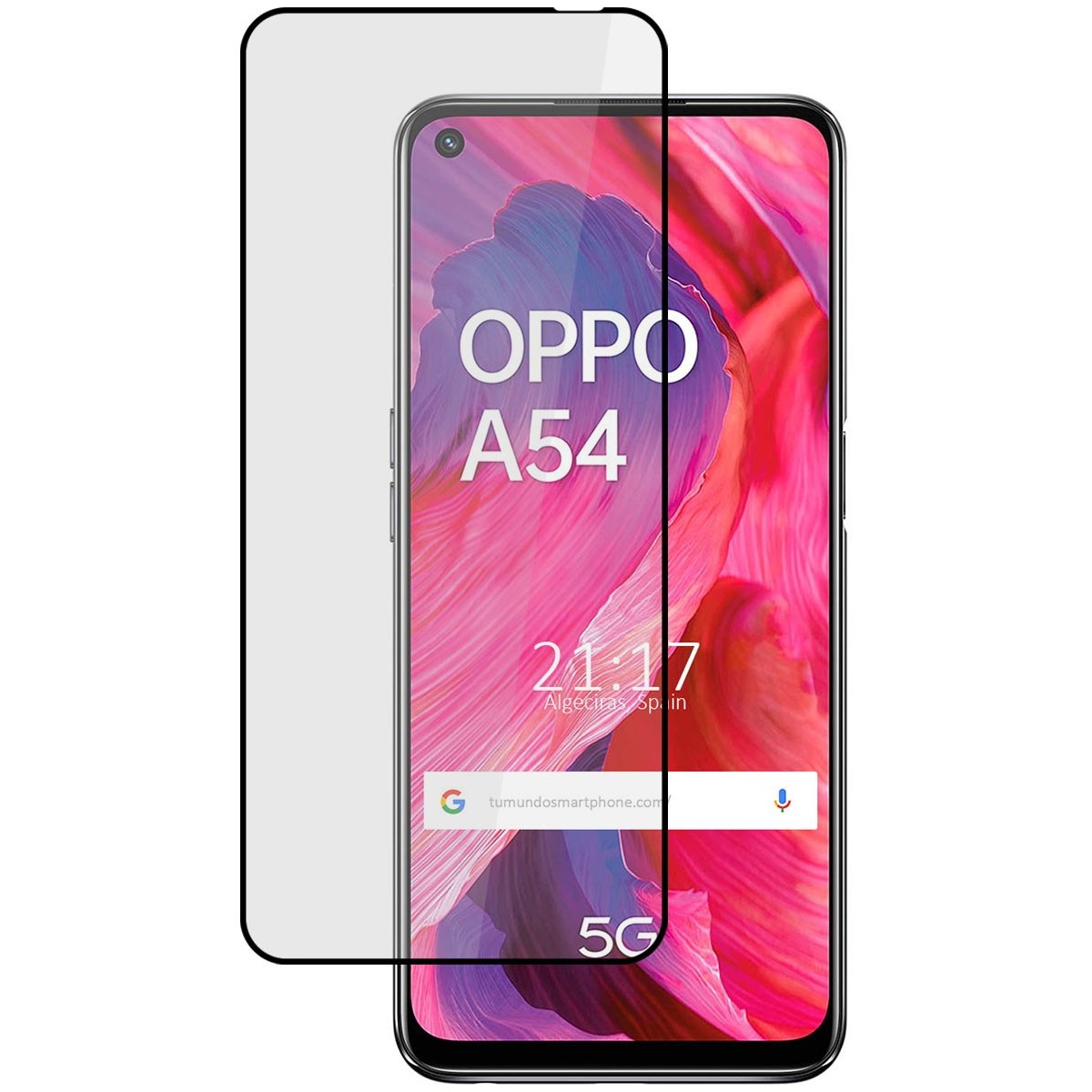 Tumundosmartphone Protector Cristal Templado Completo 5D Full Glue Negro para Oppo A54 5G / A74 5G Vidrio