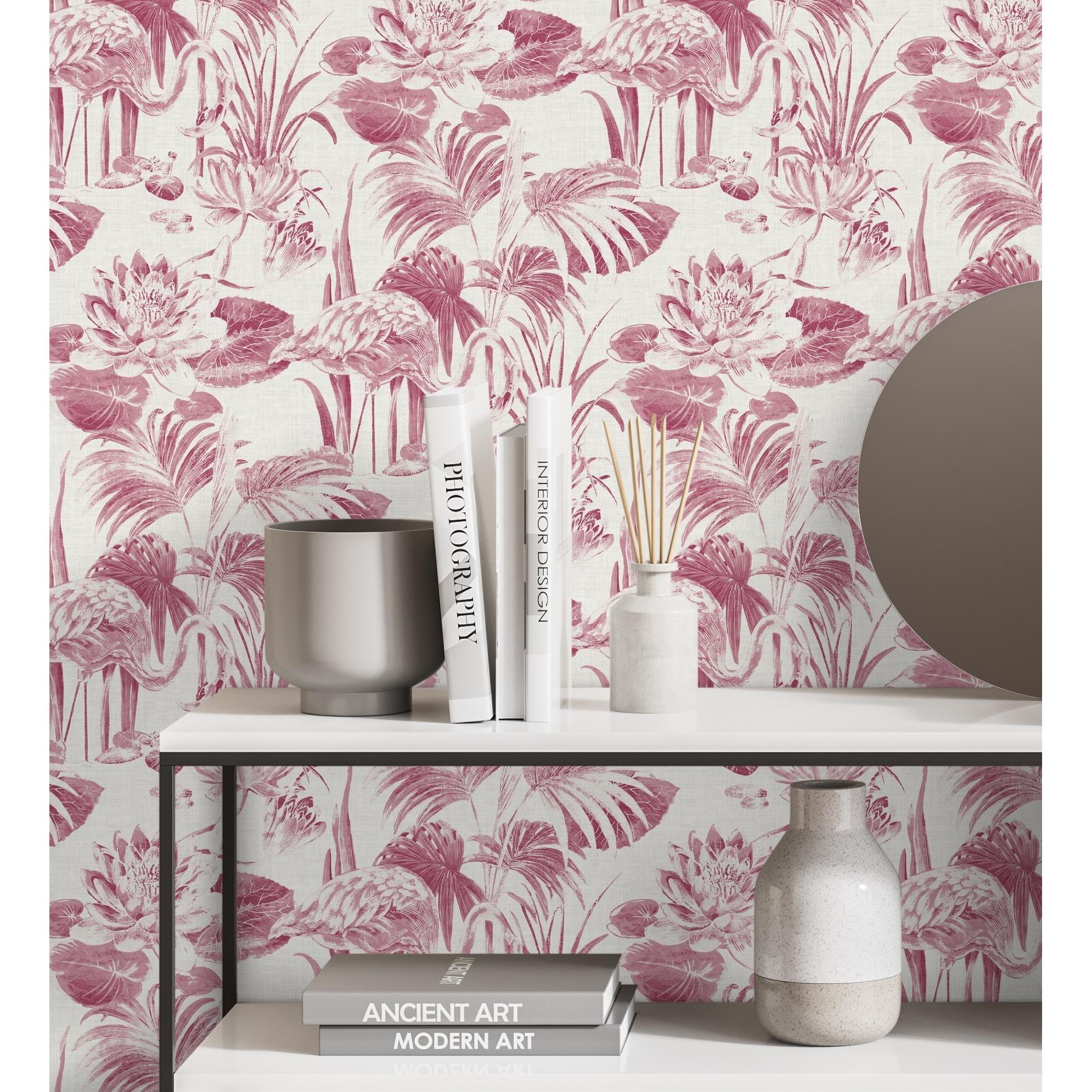 Papel pintado vinílico ecológico de flamencos flores y plantas - Flamingo Palace 680667 de GAULAN - Rollo de 10 m x 0,53 m