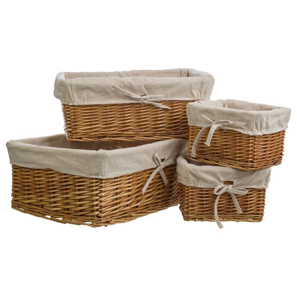 Cestos De Mimbre Buff Forrados Set 4 Pzas 33x47x18cm, El mejor complemento para tu hogar