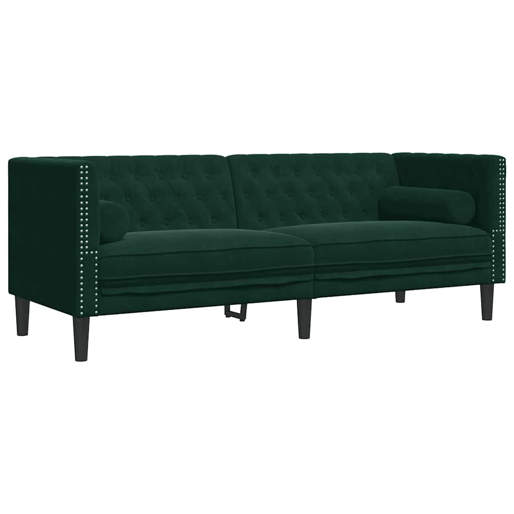 vidaXL Sofá Chesterfield 3 plazas con cojines terciopelo verde oscuro