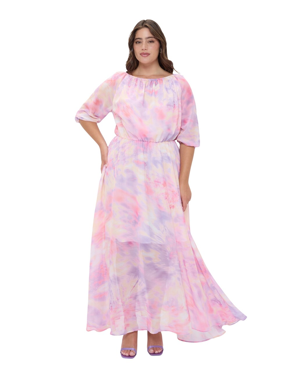 Fiorella Rubino - Vestido largo off shoulder estampado degradado