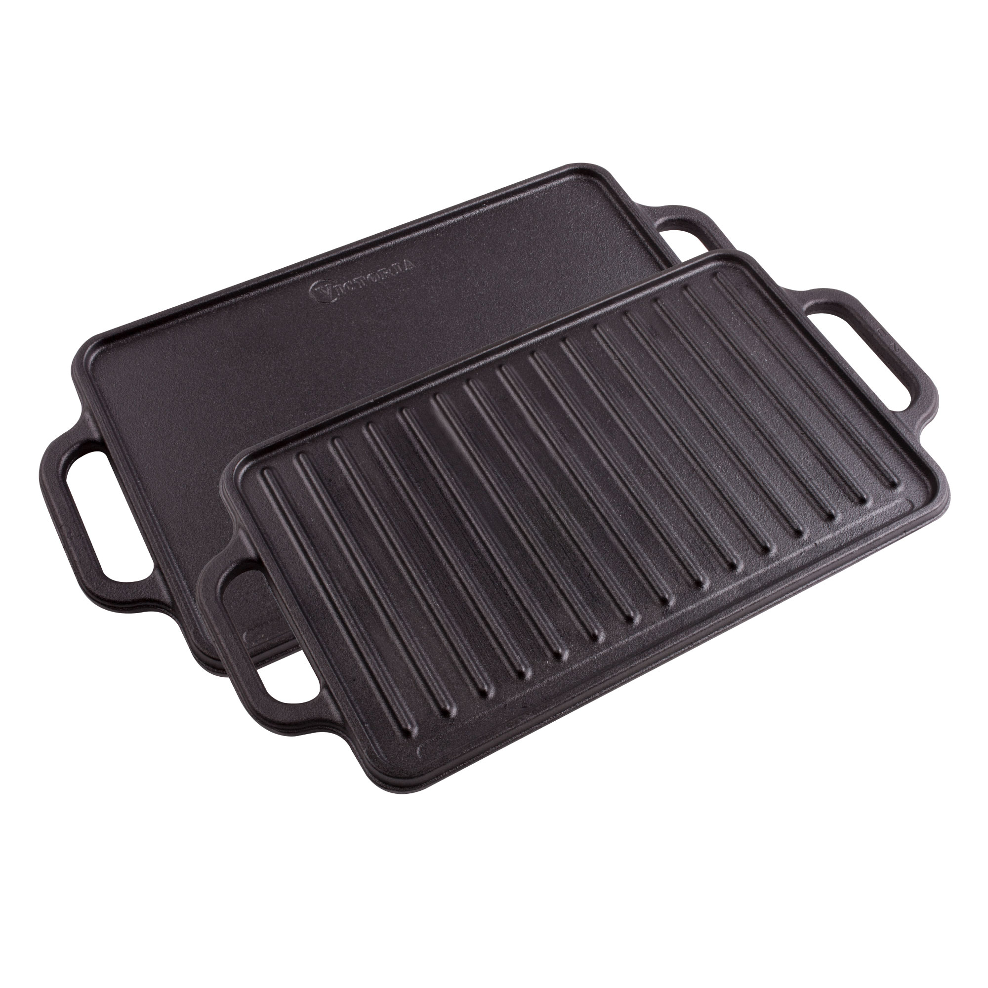Victoria Plancha Cocina Hierro Fundido Inducción Parrilla Doble Reversible para Fuego, Barbacoa, Horno, Vitrocerámica, Gas, Libre de Tóxicos sin PTFE