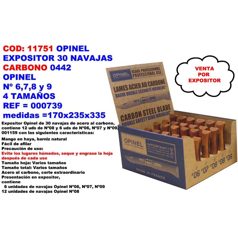 Opinel expositor 30 navajas carbono 0442 170x235x335 000739