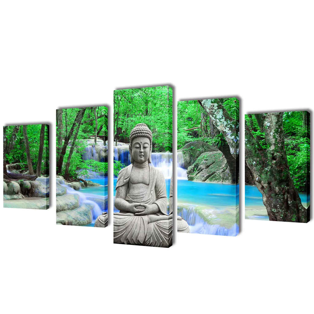 vidaXL Set Imagen Cuadro Pintura Póster Lienzo Paisaje Decoración Buda Dimensiones 200 x 100 cm, 100 x 50 cm