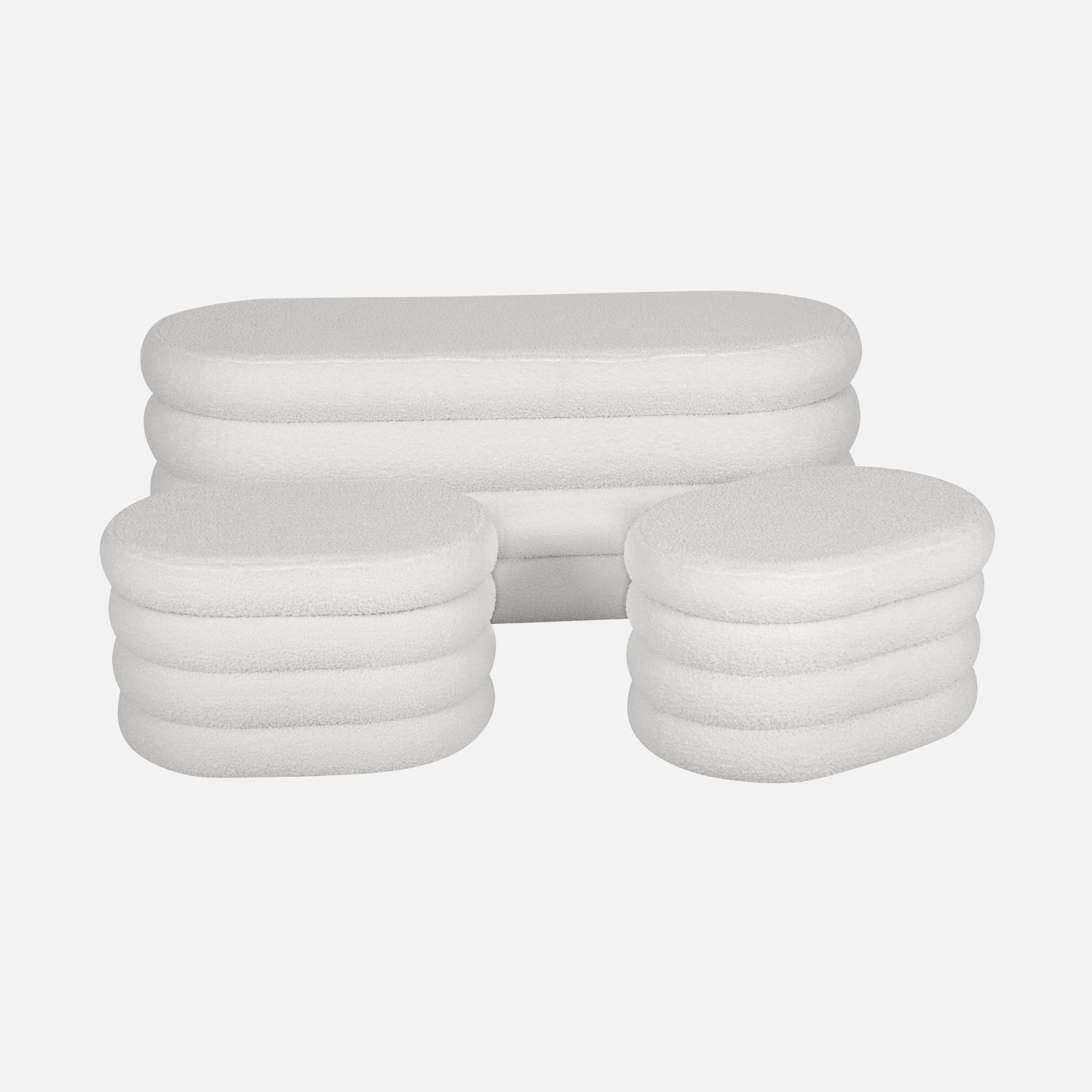 sweeek - Banco cofre de almacenamiento borreguito con 2 puffs , Snow , 45x111x42
