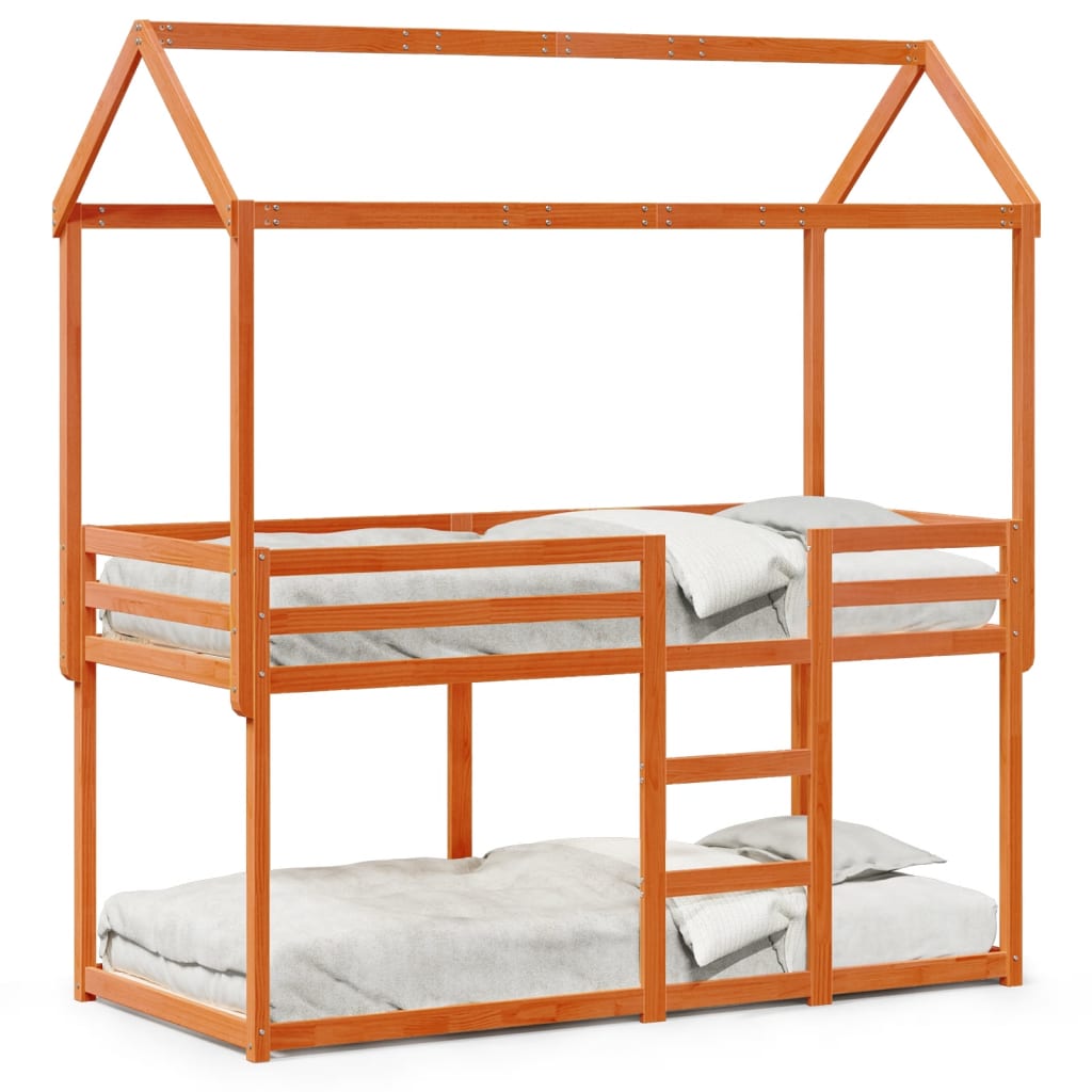 vidaXL Cama litera con techo madera maciza pino marrón 80x200 cm