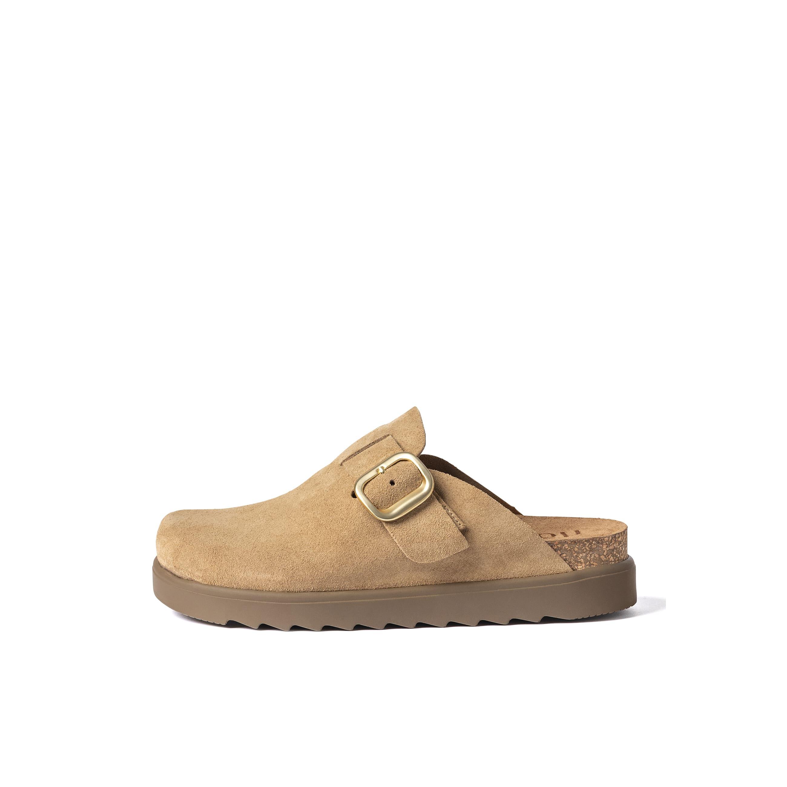 YOKONO Zueco plano TUNEZ-599 MARRÓN CLARO | Zapatos mujer Primavera-Verano | Piel vacuna  Serraje | 4 CM
