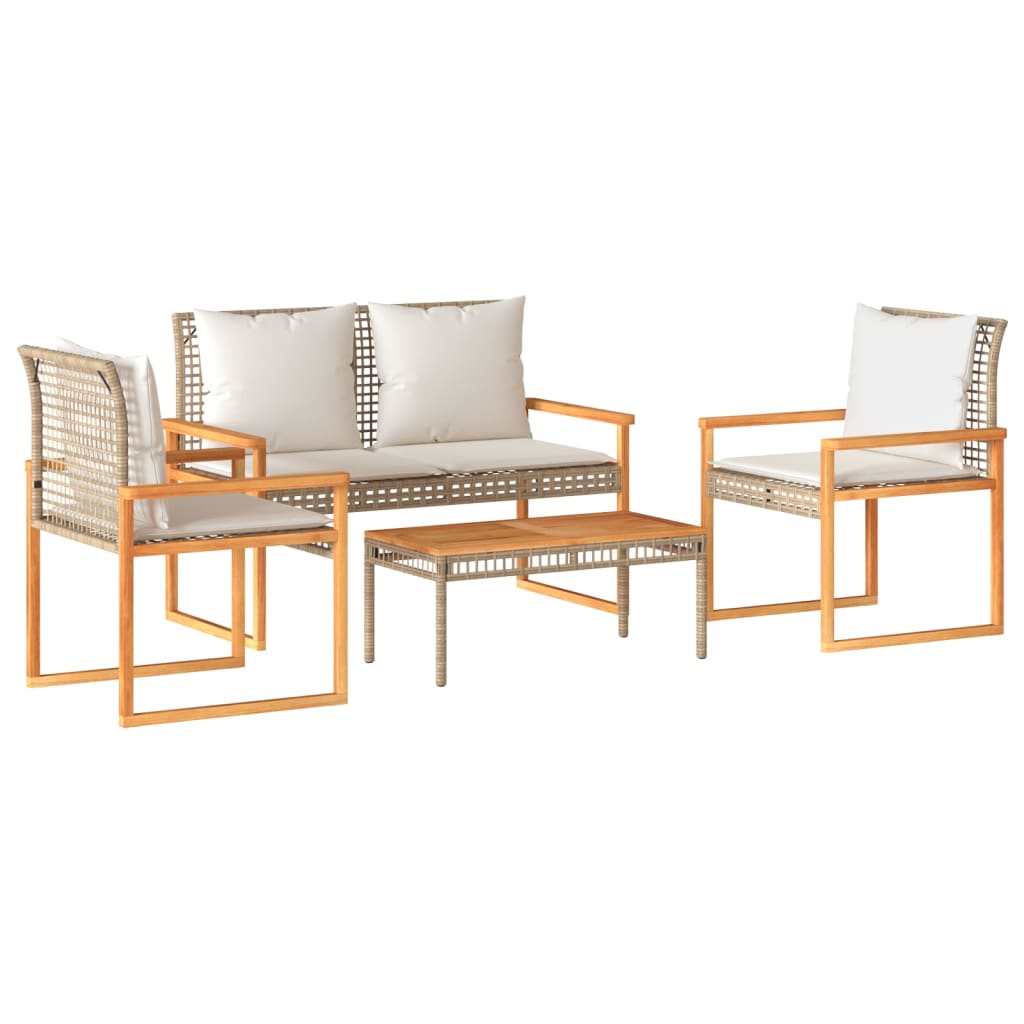 vidaXL Set de muebles jardín con cojines beige mezcla 4 pzas ratán PE