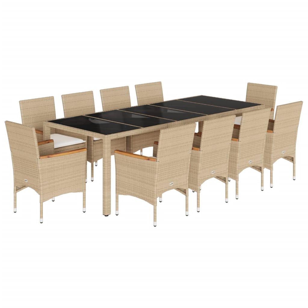 vidaXL Set comedor jardín 11 pzas cojines ratán sintético vidrio beige