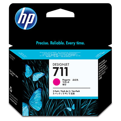 HP - Cartucho de tinta CZ135A HP 711 magenta para impresoras DesignJet T120 y T520, pack de 3 unidades de 29 ml