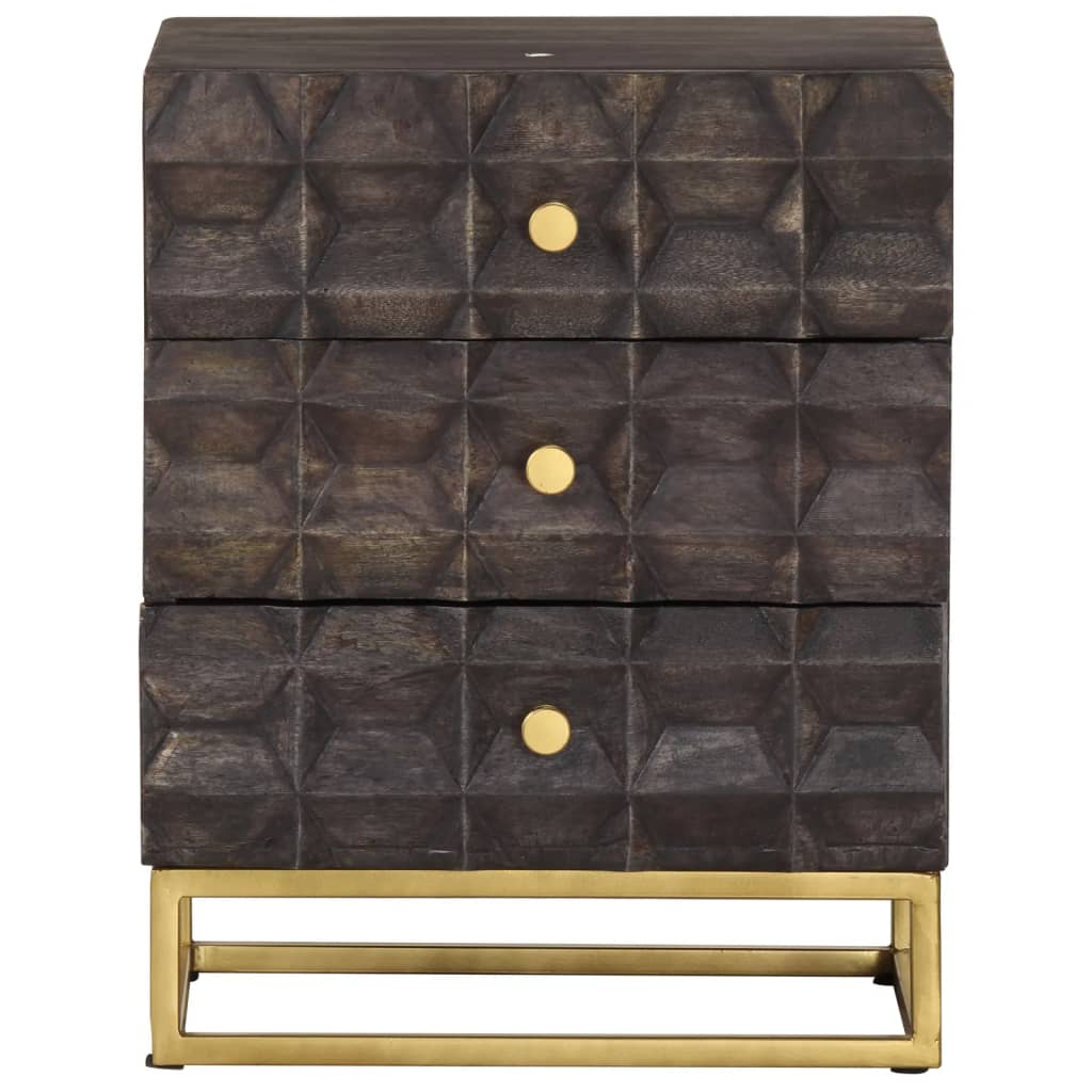 Vidaxl Mesita de Noche de Madera Maciza de Mango Negro 40x30x50 Cm para Salón