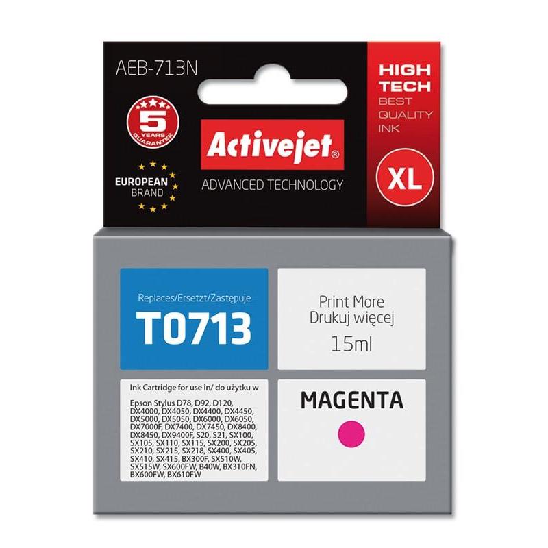 ActiveJet AEB-713N - Ink Cartridge for Epson T713, Magenta, XL high yield, 15 ml pigment-based ink, compatible with Epson printers.