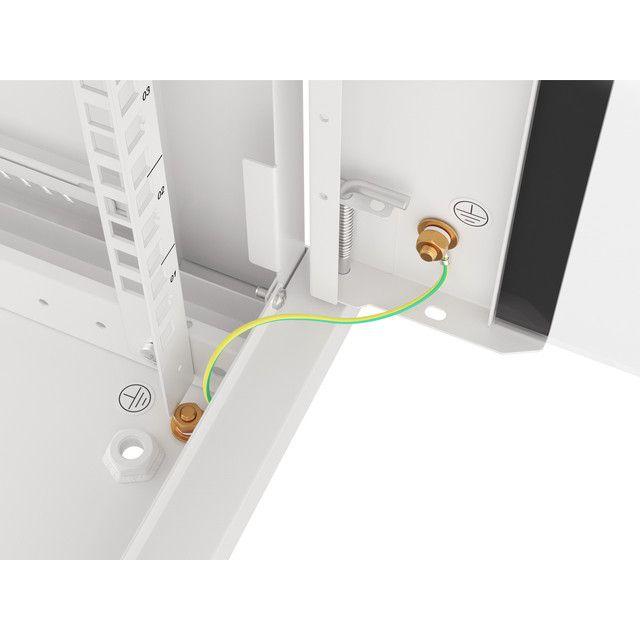 Lanberg - Armario Rack 18U AR06423013 para centros de datos y oficinas, acero de alta resistencia, 907x600x450 mm, puerta de vidrio templado con cierre de llave, ventilación con 2 ventiladores, color gris