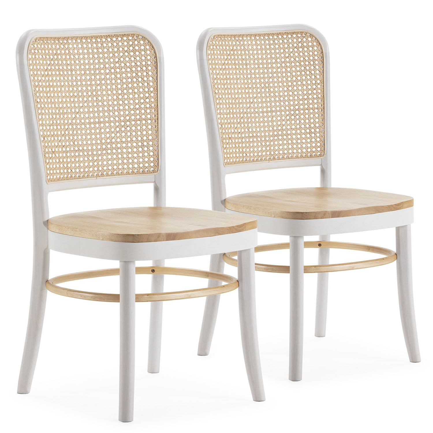 VS Venta-Stock Pack 2 sillas Vesta, Madera Maciza y ratán Natural