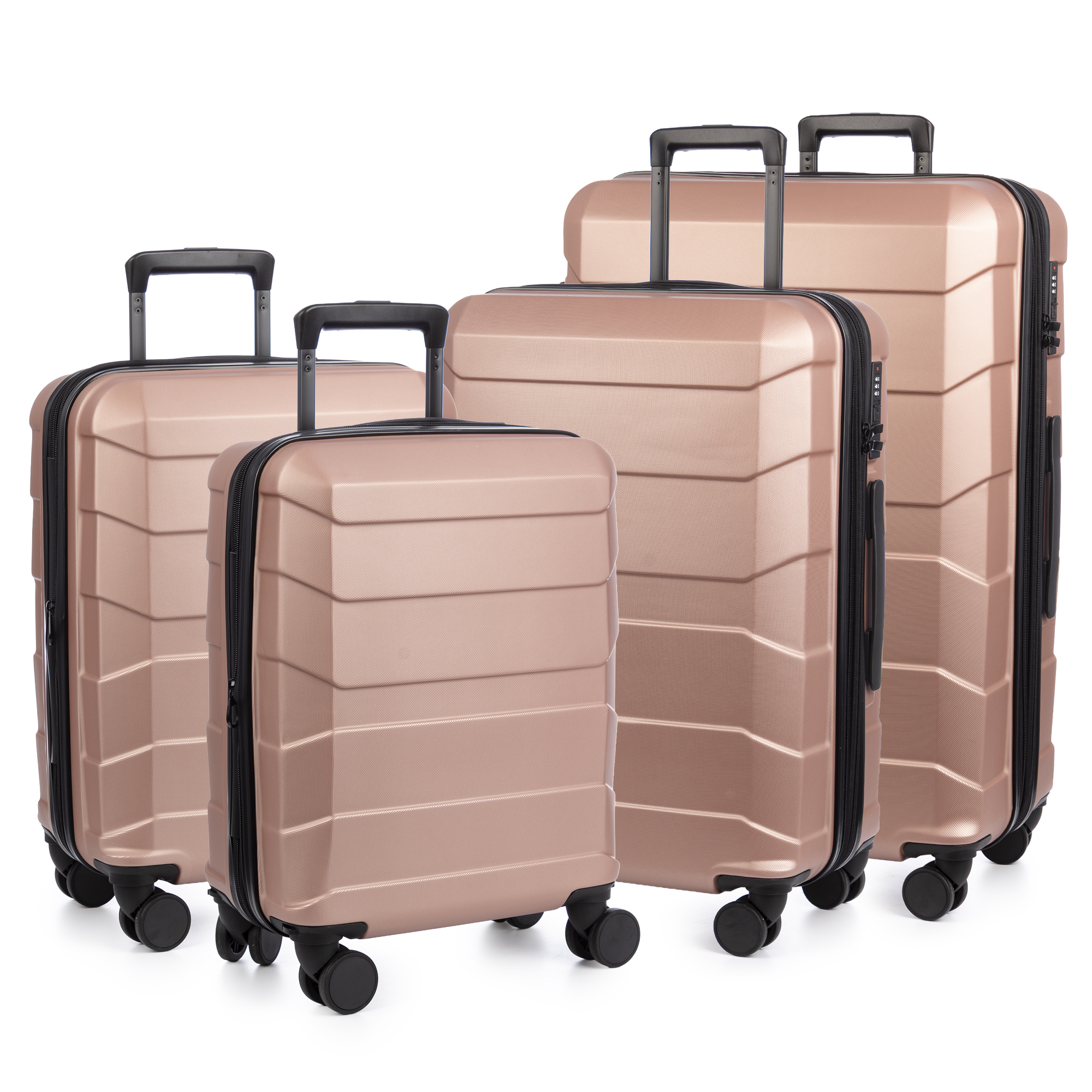 Juego de 4 maletas Trolley extensibles, en material ligero ABS de alta resistencia. Cerradura numérica, 4 ruedas dobles giratorias 360°.