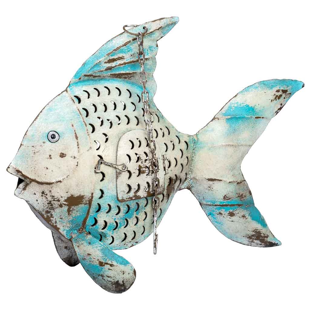 Wonderlust Deco - Pez portavela de metal envejecido azul, 56x10x42h cm Azul 56x10x42h cm