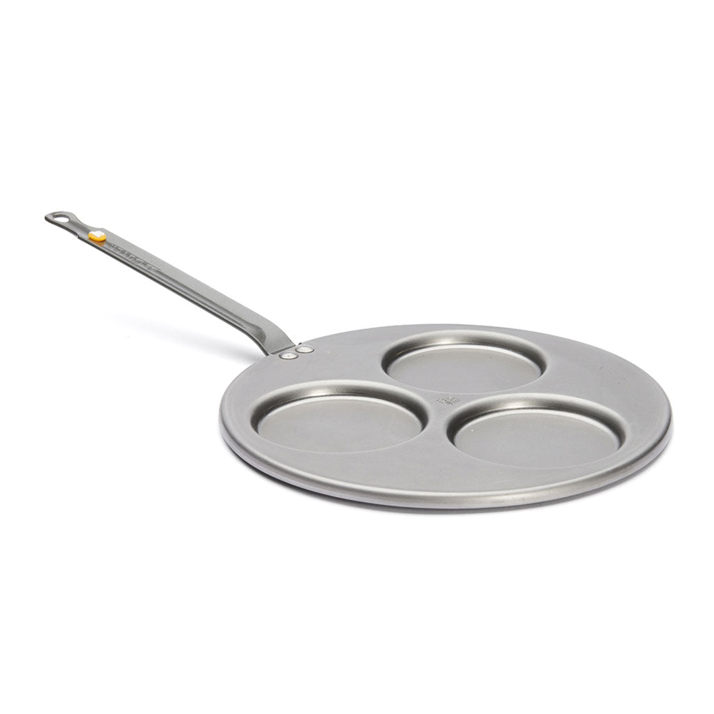 Sartén de Hierro Mineral B de De Buyer para 3 Blinis, Tortitas y Panqueques - Fabricada en Francia, Apta para Inducción y Horno