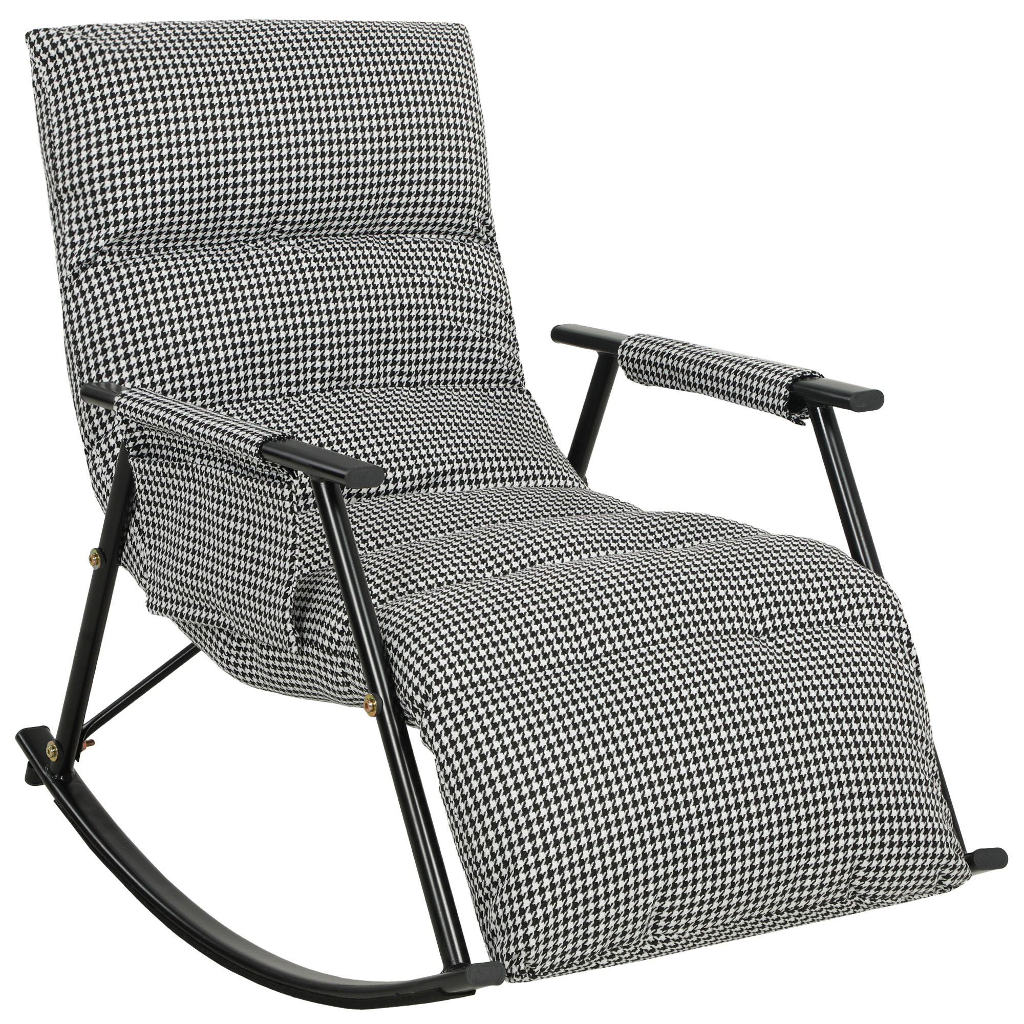 HOMCOM Silla Mecedora con Respaldo y Reposapiés Ajustables, Mecedora Sillón Balancín 105°, Tapizada en Lino, con Bolsillo Lateral y Marco de Metal, Carga 120 kg, para Dormitorio, Salón, Negro y Blanco
