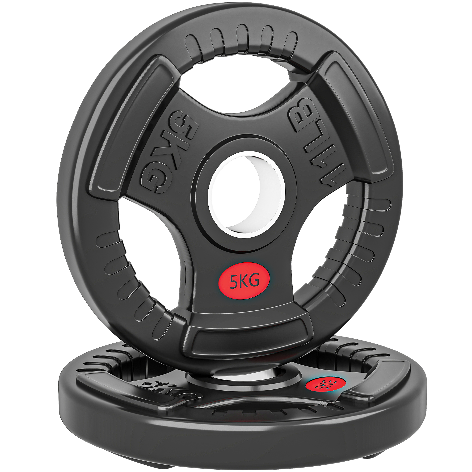 SPORTNOW Discos Pesas Olímpicos, Agujero Ø50 mm, 2 Discos de Pesas 5 kg con Anillo Interior de Acero y Triple Agarre, para Mancuernas y Barras, Entrenamiento Fitness en Casa, Gimnasio, Negro