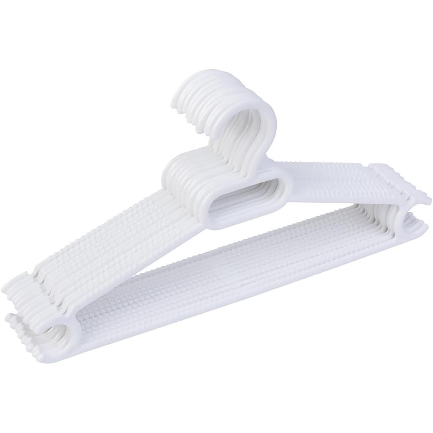 Perchas Multiusos de Plástico Resistente y Ligero 37 x 18 cm – Diseño Fino Ahorra Espacio – Color Blanco – Pack de 20, 40, 60 o 80 Unidades – Perchas Versátiles para Camisetas, Camisas, Vestidos y Ropa de Tamaño Medio – Ideales para Hogar y Negocio