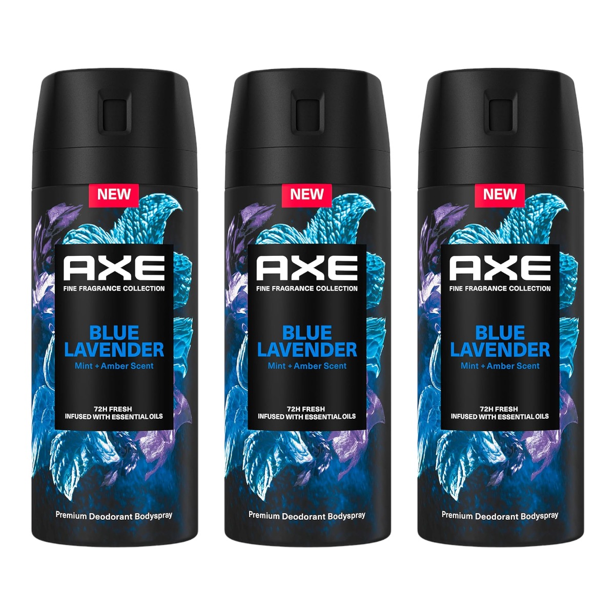 Axe - Axe Desodorante Aerosol 72h Blue Lavander para Hombre Fragancia Menta y Ámbar 150ml - Paquete de 3 unidades (Total 450ml)