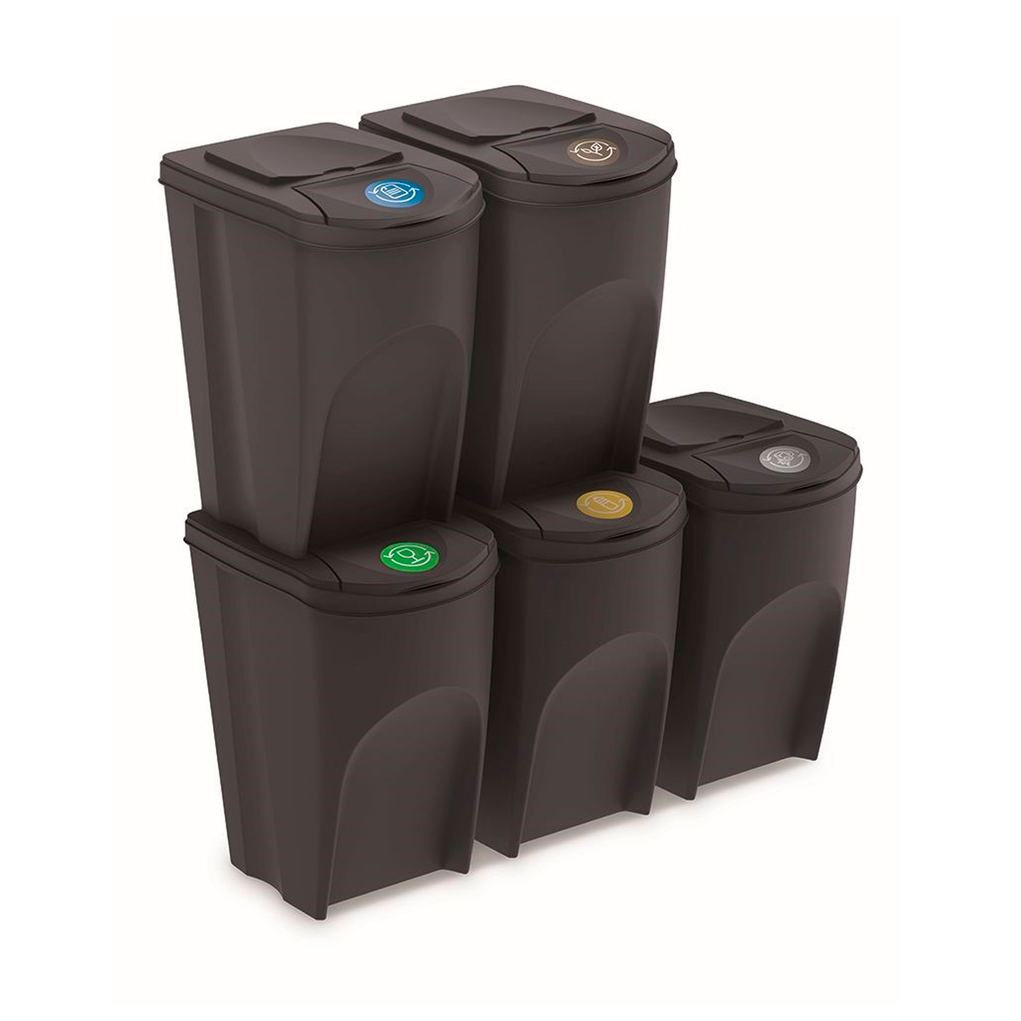 Prosperplast - Juego de 5 cubos de reciclaje 175L PROSPERPLAST Sortibox de plastico en color antracita