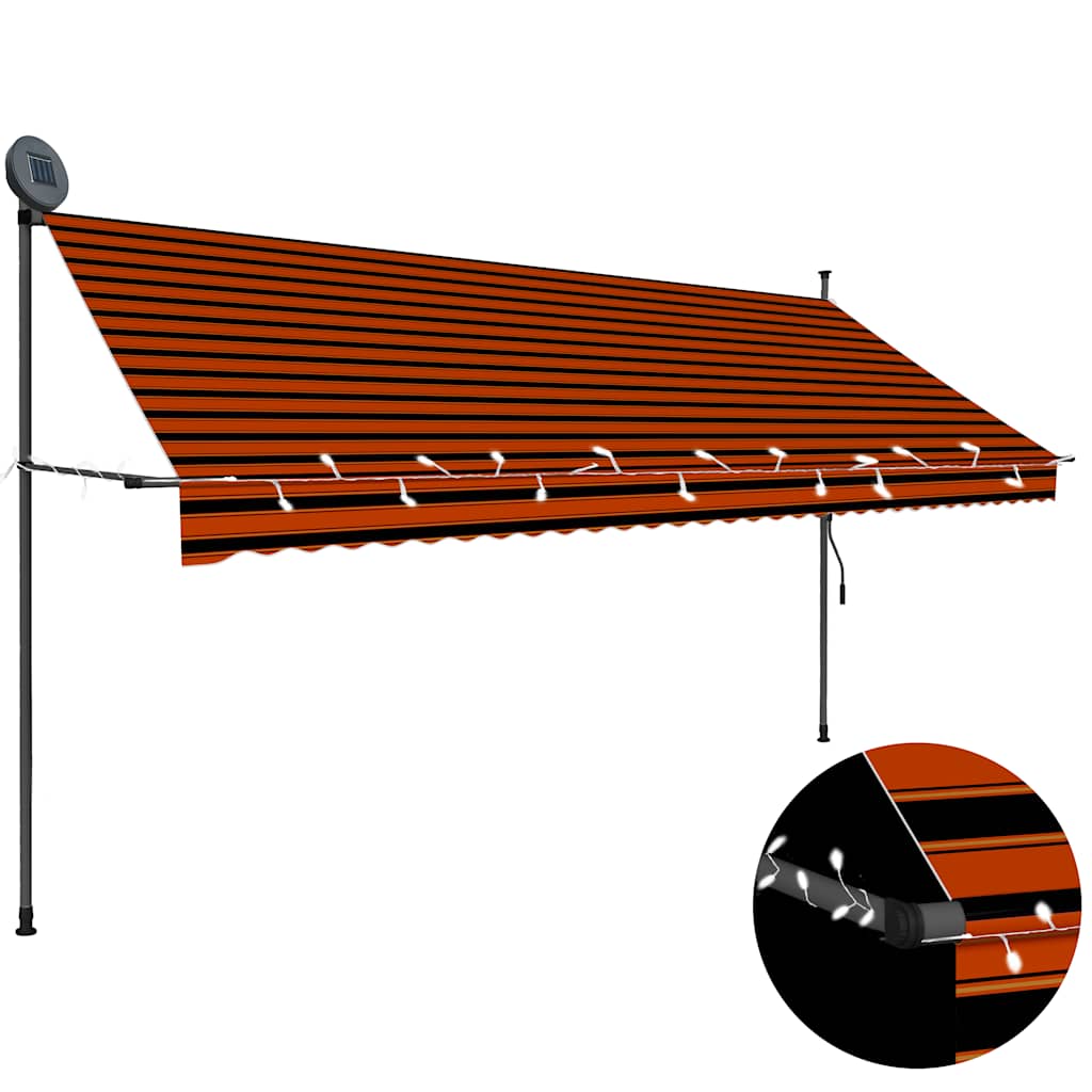 vidaXL Toldo manual retráctil con LED naranja y marrón 300 cm