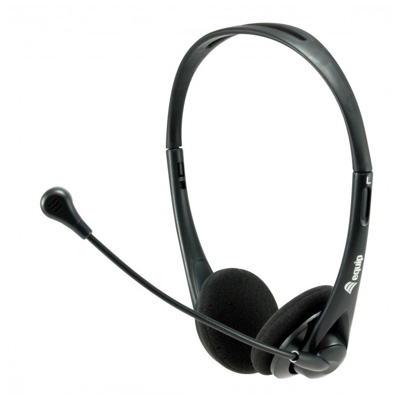 Equip 245304 Stereo Headset with Microphone, wired with 1.8m cable, features a flexible boom mic and volume control, perfect for office use and video calls, delivering great sound quality for music and gaming.