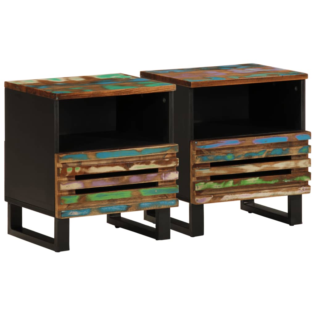 Vidaxl Mesitas de Noche de Madera Maciza Reciclada 40x34x46 Cm Set de 1/ 2 Mesita Habitación