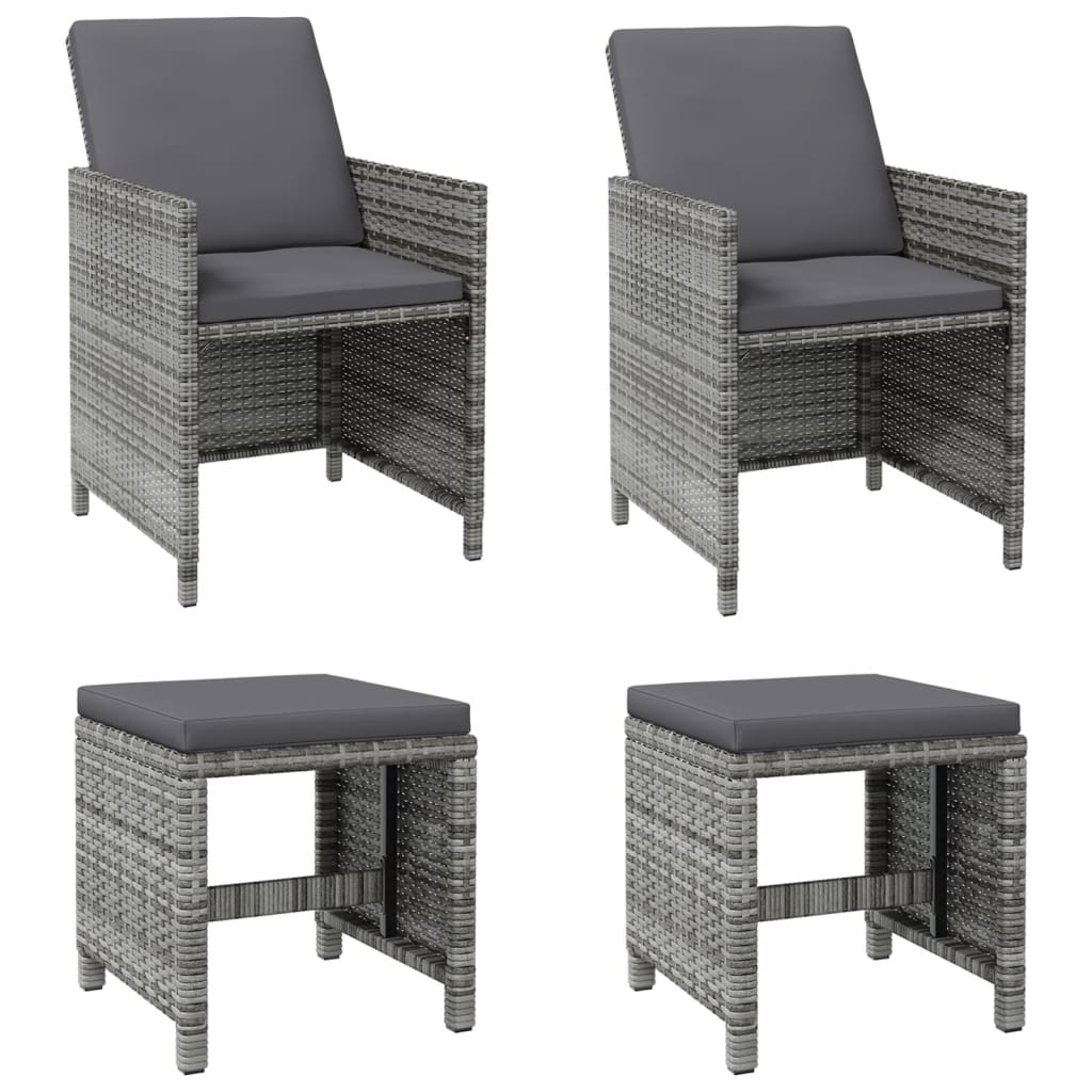 vidaXL conjunto de silla de jardíntaburete 4 piezas ratán PE