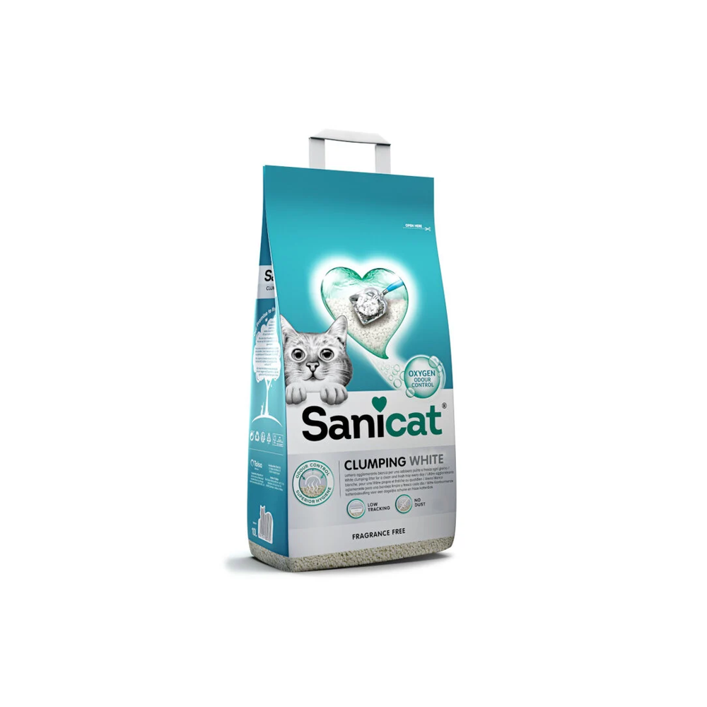 Sanicat Clumping White Arena Blanca Aglomerante Para Gatos Sin Perfume 10 L