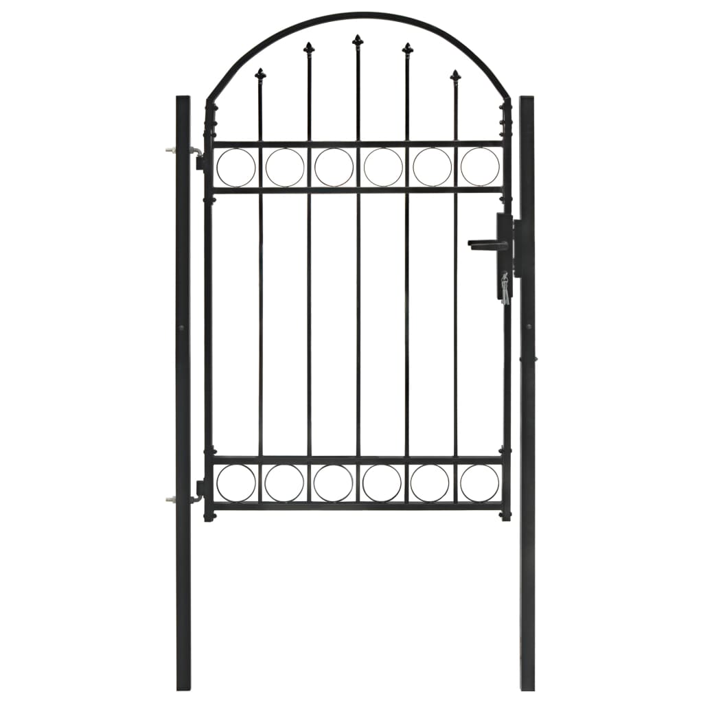 Puerta de Jardín con Arco Superior Acero Negro Entrada Jardín Dimensiones 100 x 125 cm, 100 x 150 cm, 100 x 175 cm