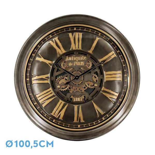 Reloj de pared GENOVA oro cuero 100.5x100.5x13.5 cm engranajes con movimiento
