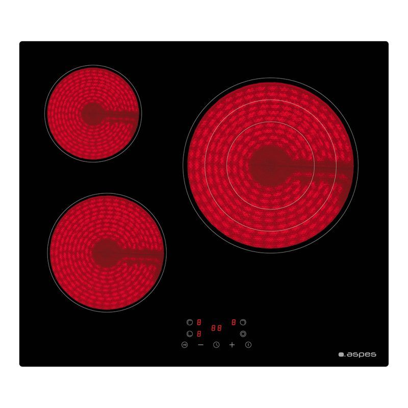 Placa Vitrocerámica 59cm ASPES AV3602  | 3 Zonas, Fuego 28cm, Negro, Triple Corona, Táctil, 5700W