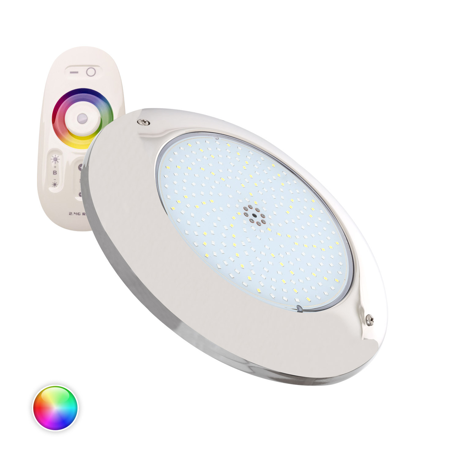 Ledkia Foco Piscina Superficie LED RGBW Sumergible 12V DC IP68 Acero Inoxidable 20W Sí RGBW
