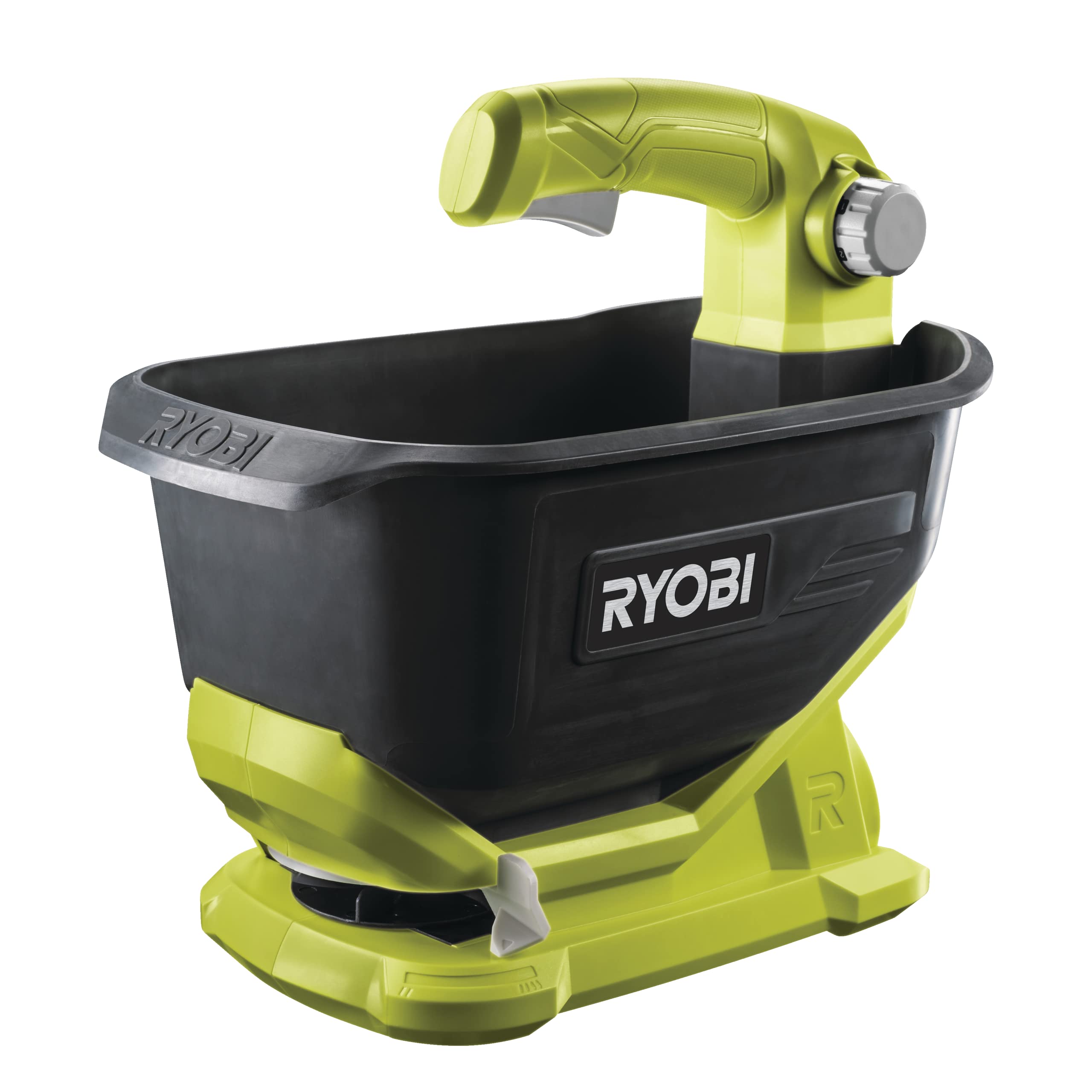 Ryobi - Esparcidor de Mano a Batería 18V One+ - Velocidad y Anchura de Esparcimiento Ajustables - Capacidad de la Cubeta 4L / 5kg - Mango con Interruptor - sin Batería ni Cargador - OSS1800