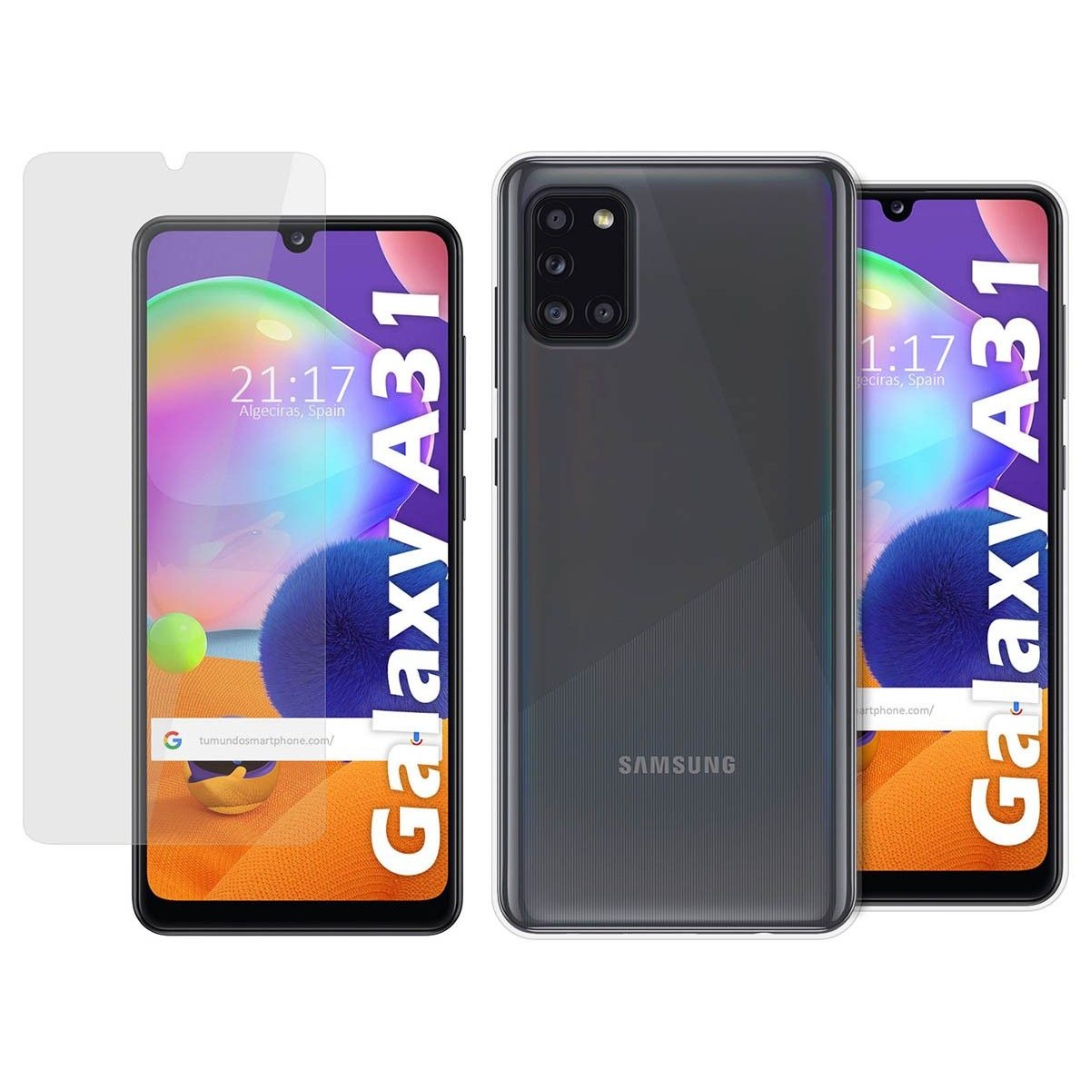 Tumundosmartphone Pack 2 En 1 Funda Gel Transparente + Protector Cristal Templado para Samsung Galaxy A31
