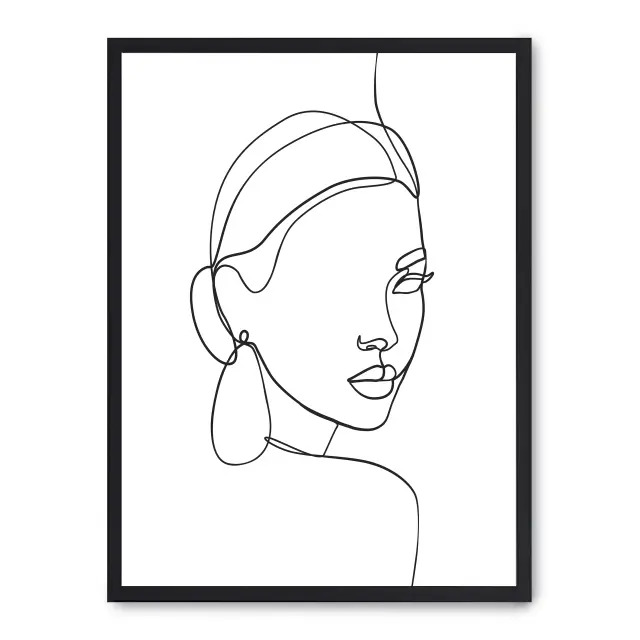 Cuadro woman line art iii 30x40cm, Póster impreso en papel de primera calidad de 180gr, montado sobre marco de madera MDF acabado en negro., Arte - Dibujo de línea