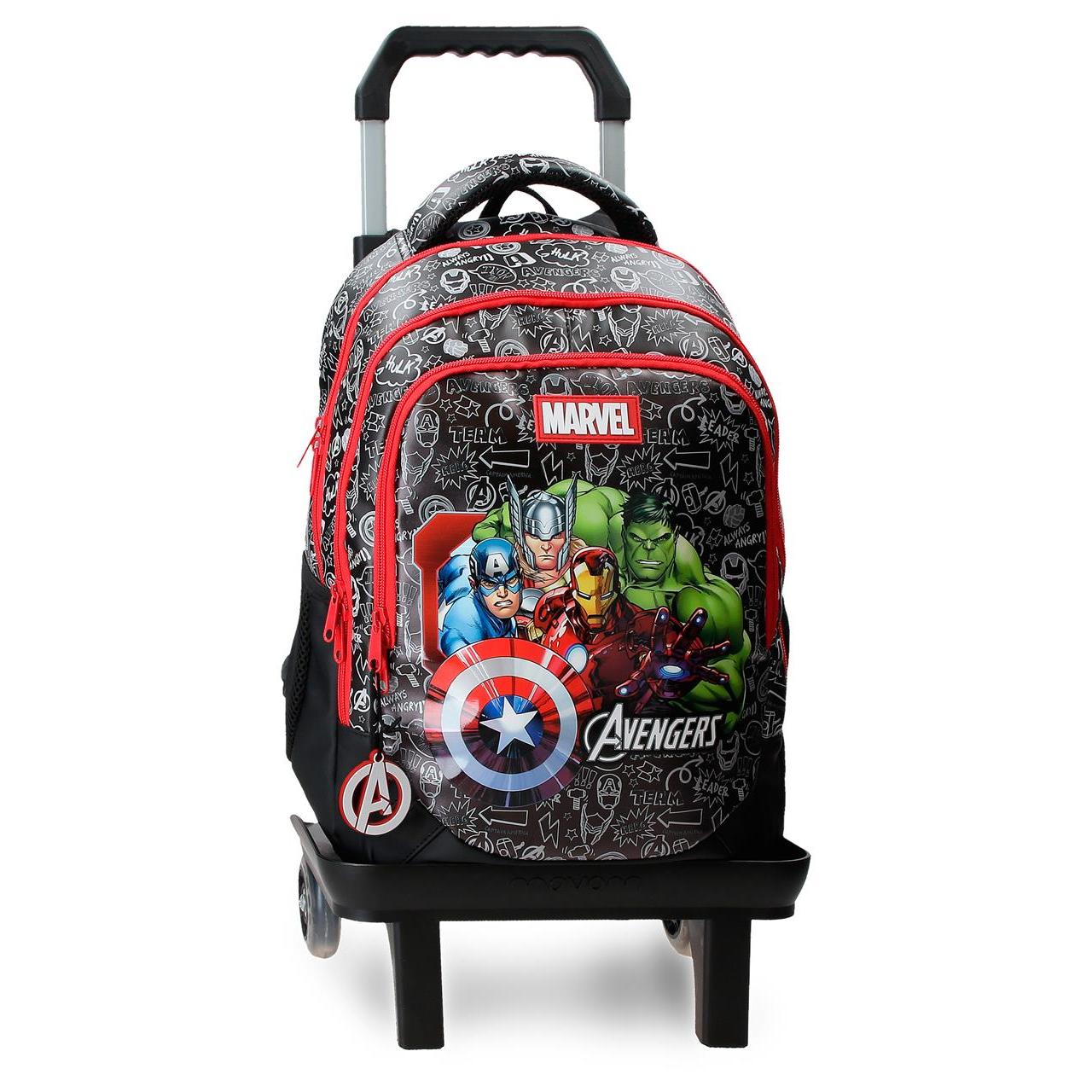 Mochila escolar con carro Marvel Avengers team negro